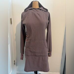 Youer Waffle Knit Hoodie Dress in Mauve with floral Trim